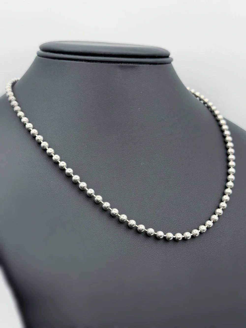 Italy 925 Sterling Silver Ball Link Round Bead Chain Necklace 18.5” 4mm